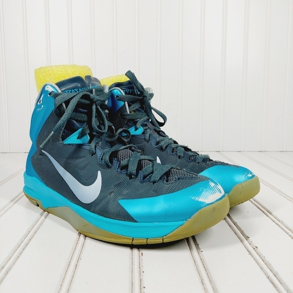 Nike Zoom Hyperquickness Blue Athleisure Running Lace Up High Top Sneakers D801 - Picture 4 of 11